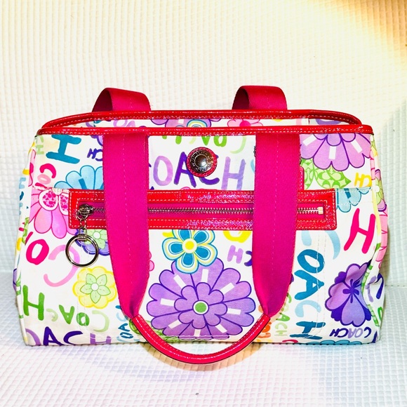GUC Coach Graffiti Daisy Multi-Color Florals, Pink Nylon Shoulder Bag/Tote - Picture 11 of 16